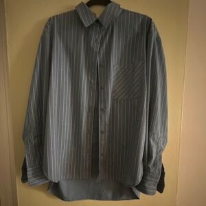 Reformation Oversized Striped Blue Button down
